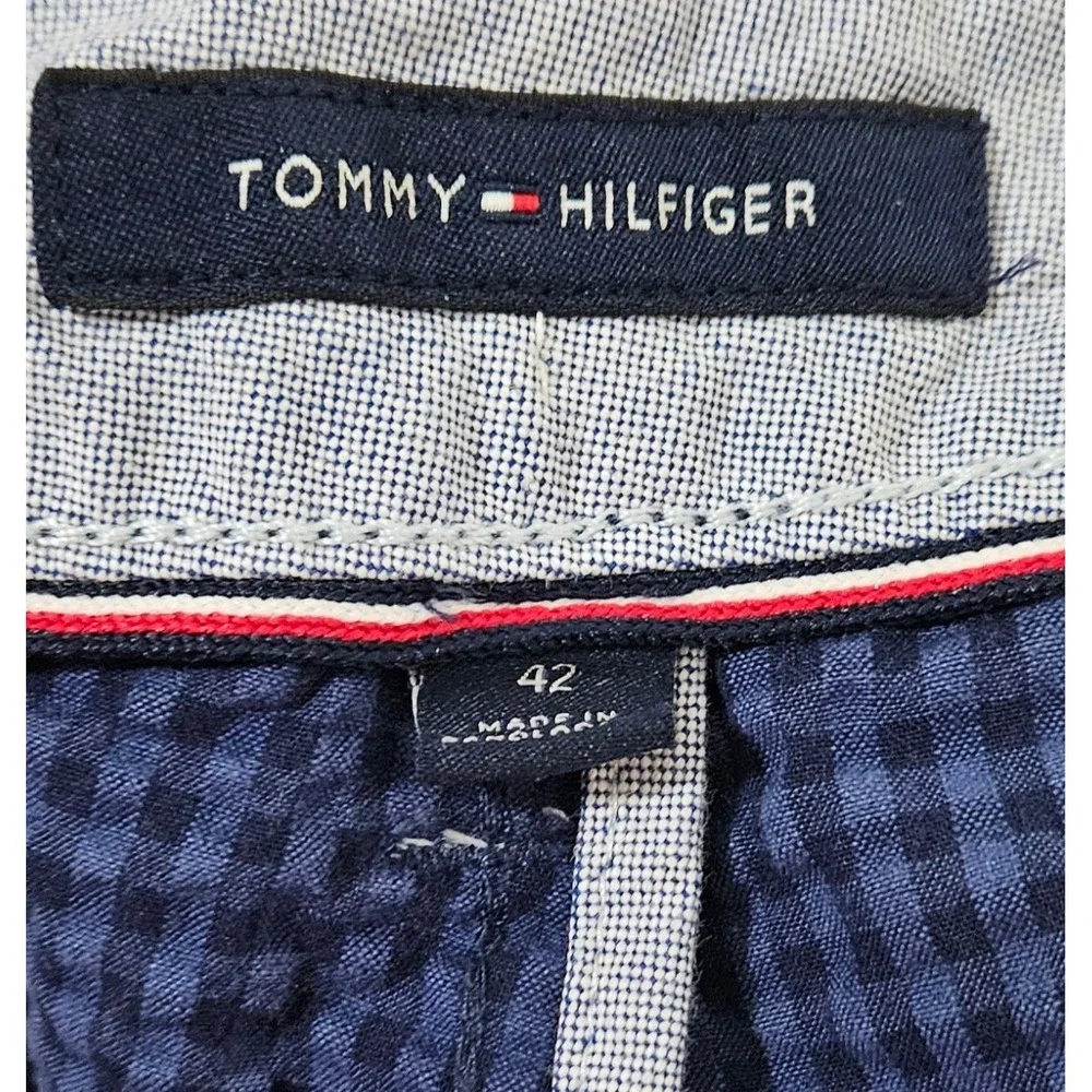 Tommy Hilfiger Mens Blue Gingham Seersucker Shorts Size 42‎ Flat Front Preppy